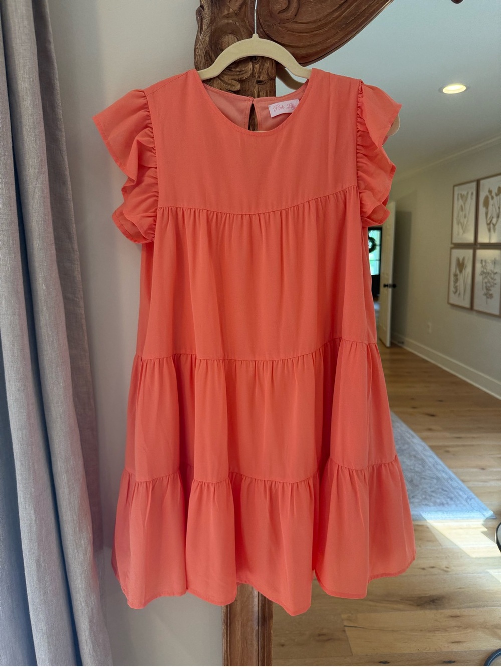 Pink Lily Coral Tiered Ruffle Sleeve Mini Dress